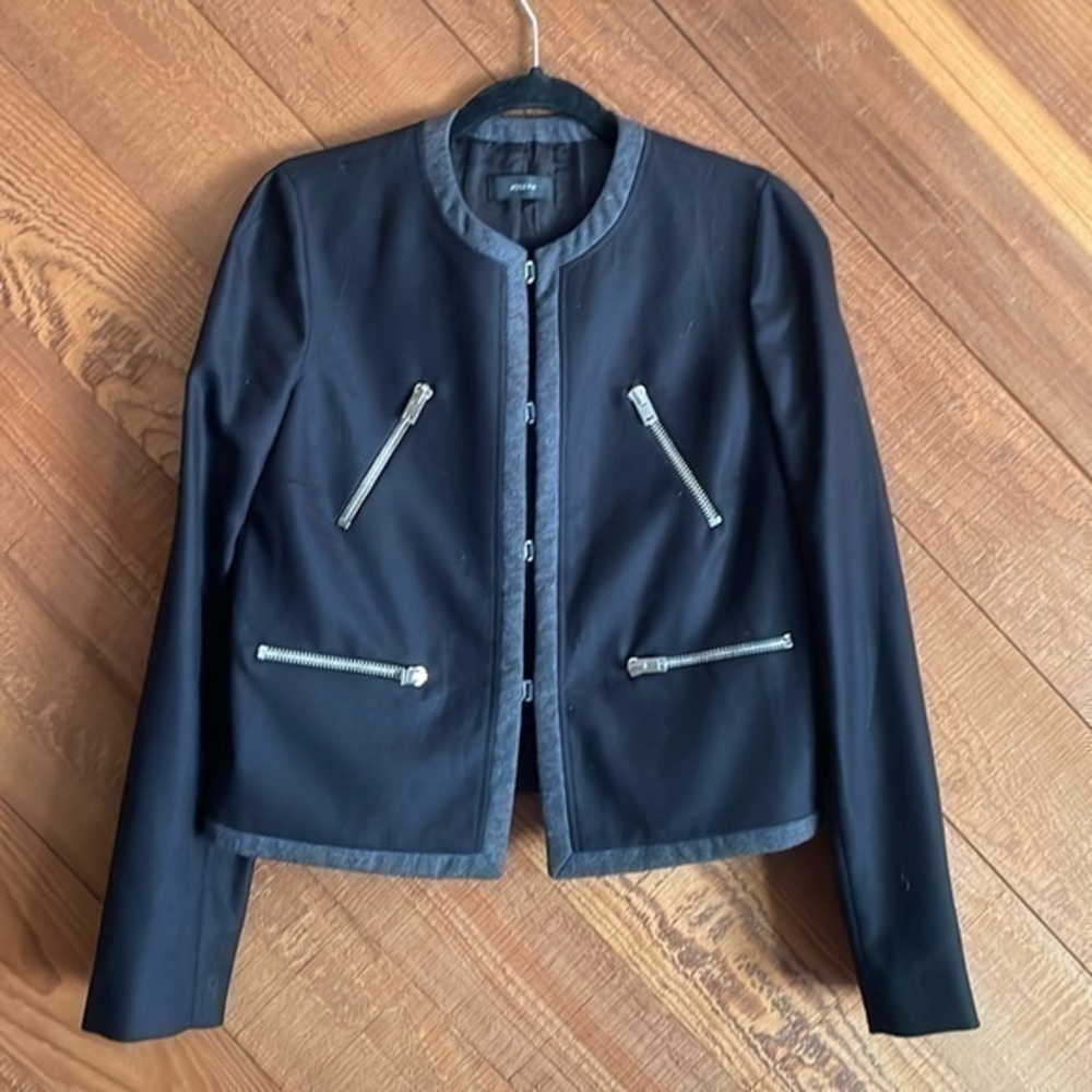 JOSEPH Wool Cropped Jacket Zipper Pockets 42